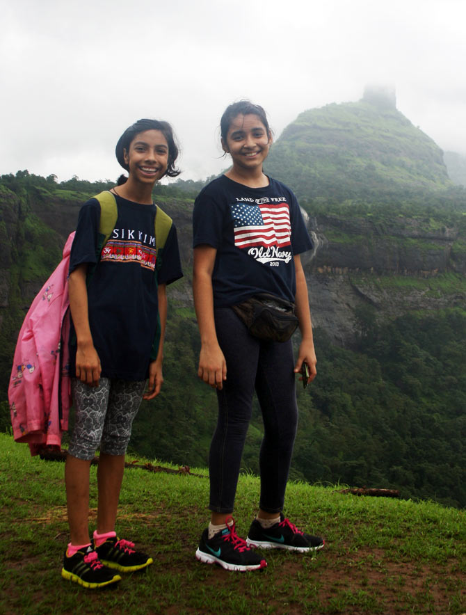 Ria, left, with her friend Pooja en route to Peth Gadh