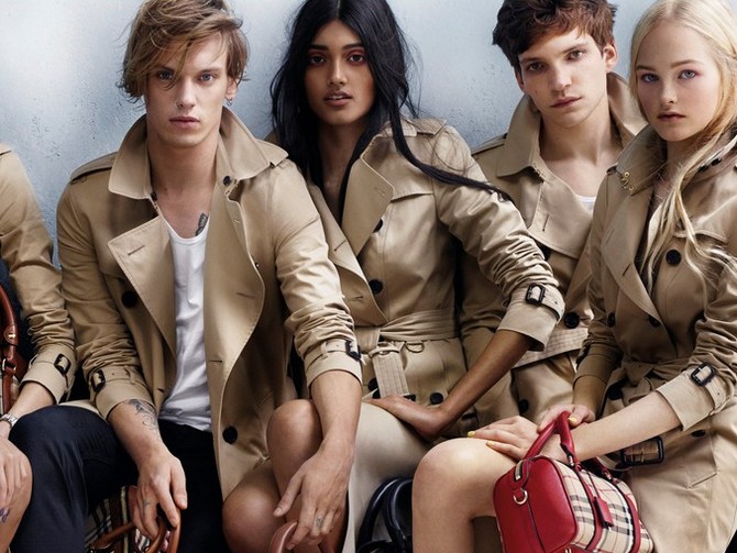 Neelam Johal with Jamie Campbell Bower and Lady Jean Campbell in Burberry's latest Spring/Summer 2014 campaign.