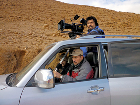 Cinematographer Varughese during an outdoor shoot