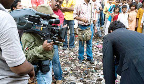 Cinematographer Alphonse Roy during an outdoor shoot of Aamir