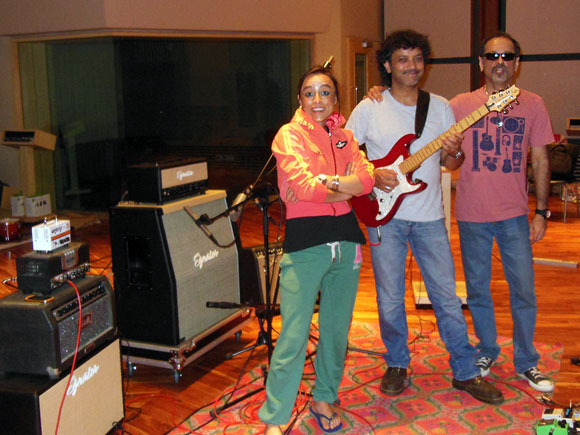 Tipriti 'Tips' Kharbangar and Rudy Wallang with Shantanu Hudlikar (right), chief sound engineer at YashRaj Film Studios