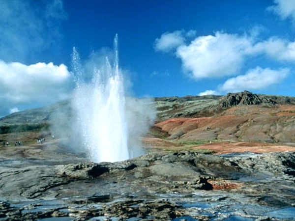 The erupting Geysir in Haukadalur valley, the oldest known geyser in the world
