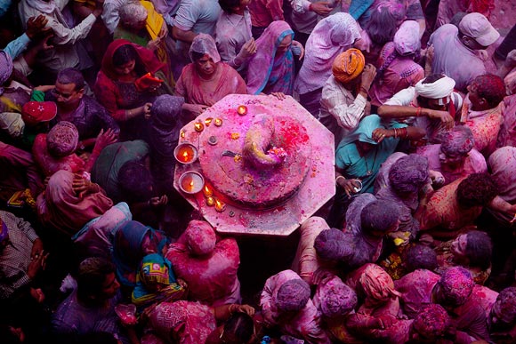 Holi is an important festival for Hindu devotees at the Bankey Bihari Temple in Vrindavan, India