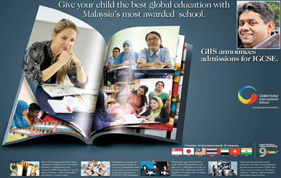 Ajay (inset) designed  a book to showcase holistic teaching methodology for an ad campaign on global India International Schools