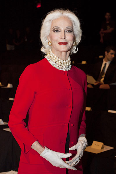 Model Carmen Dell'Orefice poses before the Chado Ralph Rucci Spring/Summer 2013 collection show during New York Fashion Week September 9, 2012.