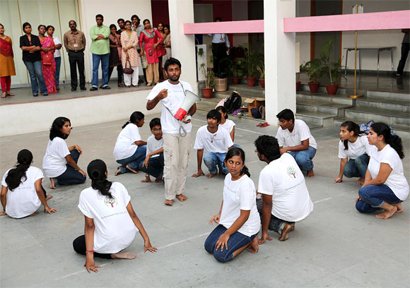 Arun and his team doing a street play