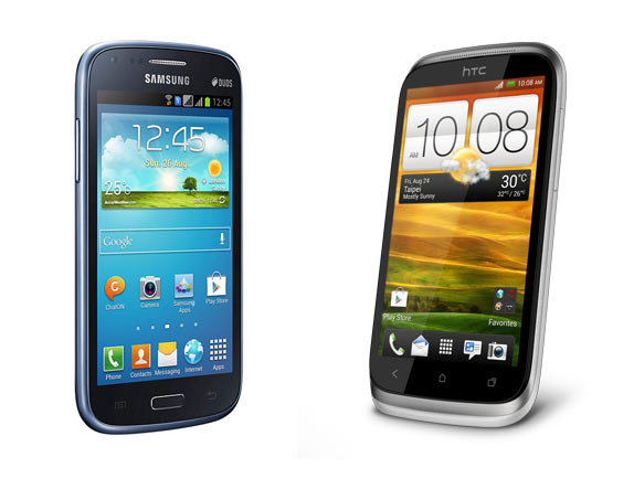 A collage of Samsung Galaxy Core and HTC Desire X