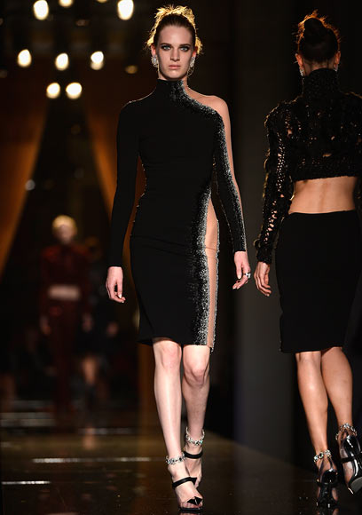 A model walks the runway during Versace show as part of Paris Fashion Week Haute-Couture Fall/Winter 2013-2014 on June 30, 2013 in Paris, France