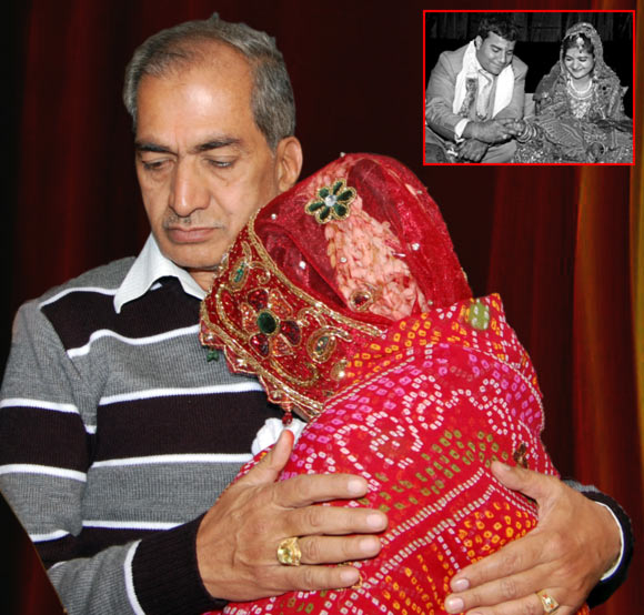Shilpi Agrawal with her father; Inset: Shilpi Agrawal with her husband