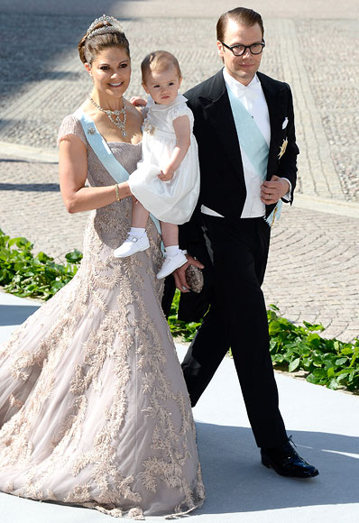 Crown Princess Victoria of Sweden, Princess Estelle of Sweden and Prince Daniel of Sweden attend the wedding of Princess Madeleine of Sweden and Christopher O'Neill hosted by King Carl Gustaf XIV and Queen Silvia at The Royal Palace on June 8, 2013 in Stockholm, Sweden