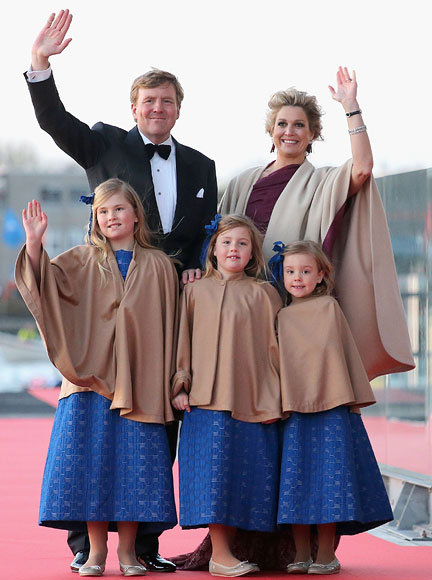 King Willem Alexander, Queen Maxima and their daughters (L-R) Princess Catharina-Amalia, Princess Alexia and Princess Ariane of The Netherlands arrive at the Muziekbouw following the water pageant after the abdication of Queen Beatrix of the Netherlands and the Inauguration of King Willem Alexander of the Netherlands on April 30, 2013 in Amsterdam, Netherlands