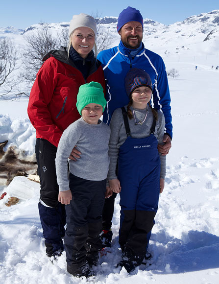 Princess Mette-Marit of Norway, Prince Sverre Magnus of Norway, Prince Haakon of Norway and Princess Ingrid Alexandra of Norway attend a photocall after the 50th Ridderrenn on April 13, 2013 in Beitostoelen, Norway