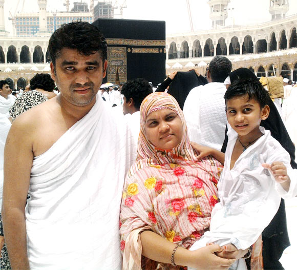 Ali Akbar with his wife and son at Mecca Haram Sharif, Saudi Arabia