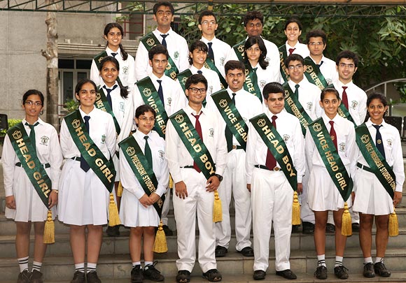 Kartik Sawhney (bottom row, third from right) with fellow student council members at Delhi Public School during the academic year 2012-2013