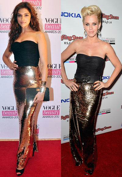 Deepika Padukone and (right) Jenny McCarthy in Dolce & Gabbana
