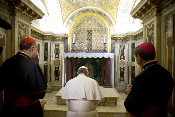 Pope Francis visits the Vatican Necropolis below the Saint Peter's Basilica at the Vatican April 1, 2013.
