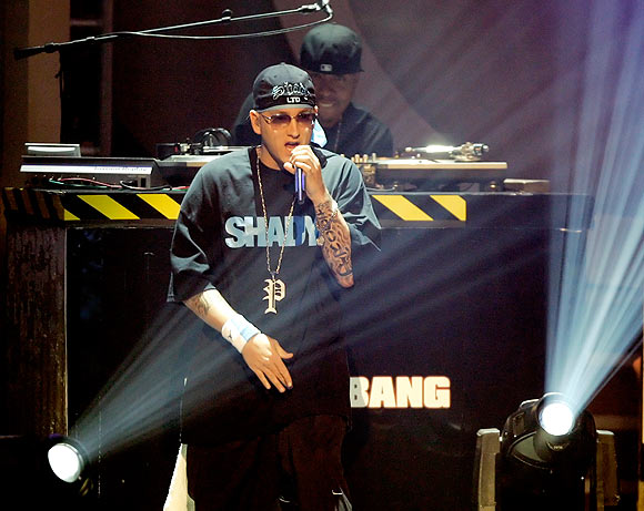 Rap artist Eminem performs during the 2006 BET Awards at the Shrine Auditorium in Los Angeles.