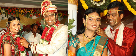 Atish Narlawar and his bride on their wedding day