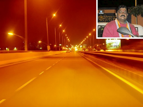Mohit Sabnis (inset) holds the record for riding around the Golden Quadrilateral in 116.5 hours. Seen here is the Bengaluru's Hosur Road Elevated Expressway.