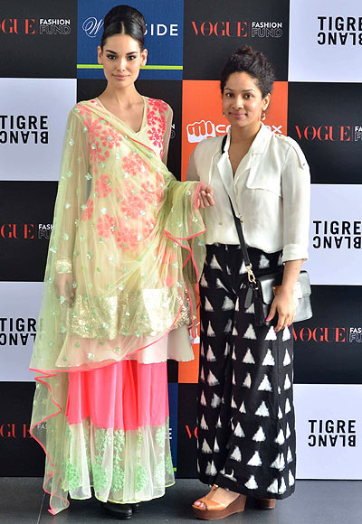 Vogue Fashion Fund 2013 semi-finalist Masaba Gupta with a creation from her latest collection