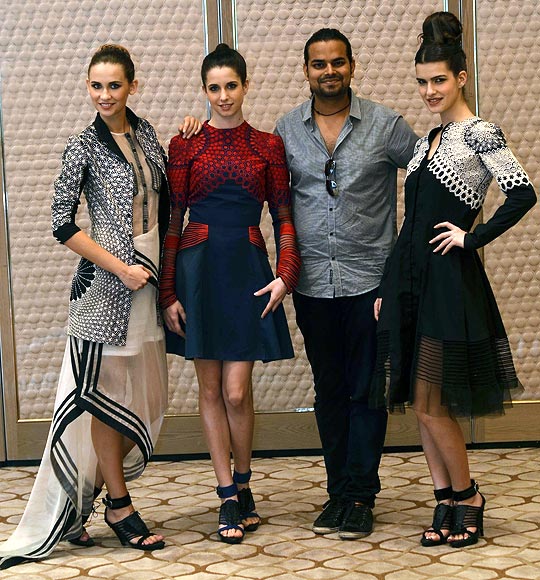 Vogue Fashion Fund 2013 semi-finalist Rahul Mishra with creations from his latest collection