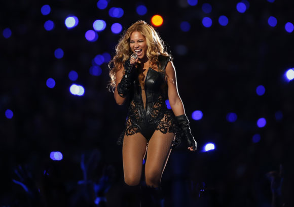 Beyonce performs during the half-time show of the NFL Super Bowl XLVII football game in New Orleans, Louisiana, February 3, 2013.