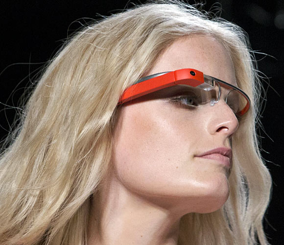 A model displays new product 'Glass by Google' at the Diane von Furstenberg Spring/Summer 2013 collection show during New York Fashion Week September 9, 2012. The show was used as a launching event by Google.