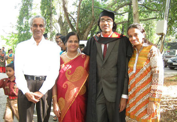 Sriram Venkitaraman with his parents and sister Lakshmi