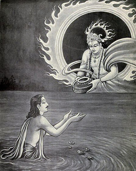 Yudhishthira receives the Akshayapatra from Surya