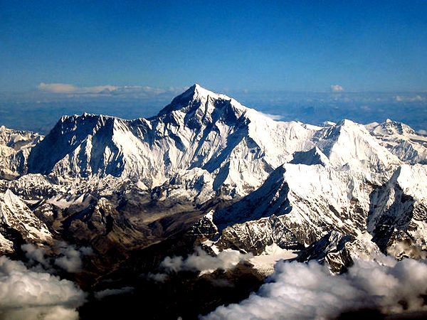An aerial view of the southern side of Mount Everest