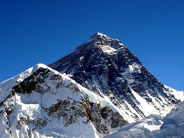 South Col, the pass between Mount Everest and Lhotse, is visible to the right