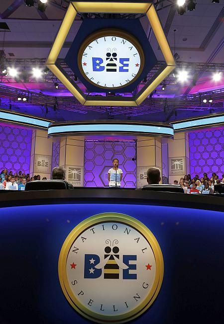 A competitor participates in the 2013 Scripps National Spelling Bee at the Gaylord National Resort and Convention Center at National Harbor in Maryland, May 29, 2013. 