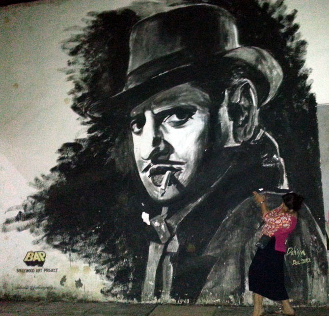 A wall portrait of Hindi film actor Pran at the IIT Bombay campus