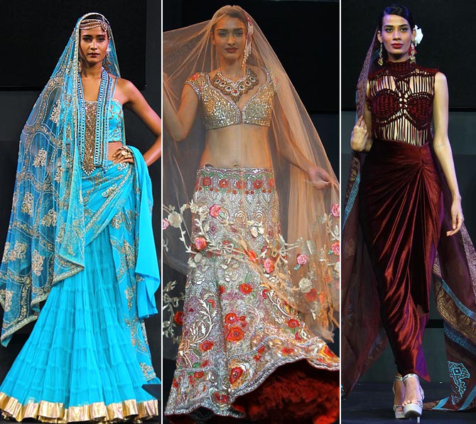 The Suneet Varma collection was shown with voice overs by Farookh Shiekh, singer Radhika Chopra and poets Indira Varma (the designer's mother) and Zehra Nigah.
