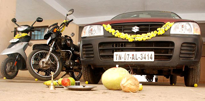 During Ayudha Pooja, automobiles are machines are worshipped