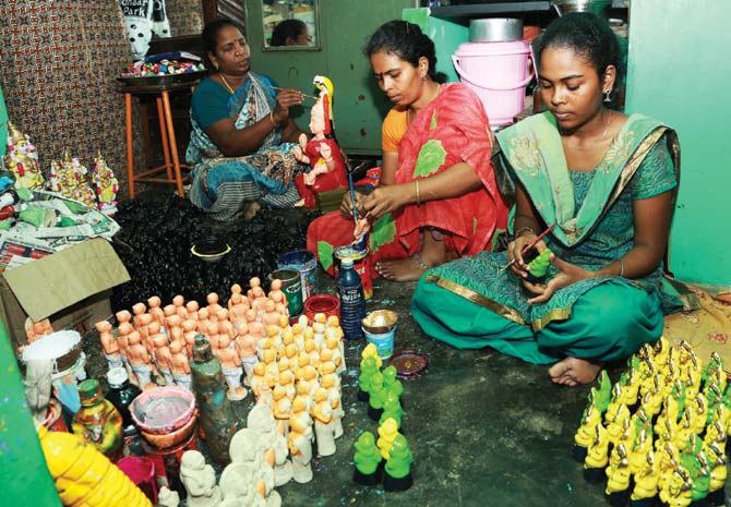 Busy at work: Vasanthi, Revathy and Pavithra start making dolls as early as January