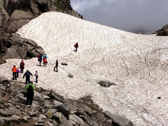 Climbing the glacier to reach Hampta Pass Valley