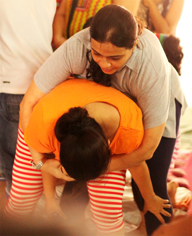 Women learning self-defence techniques at the workshop
