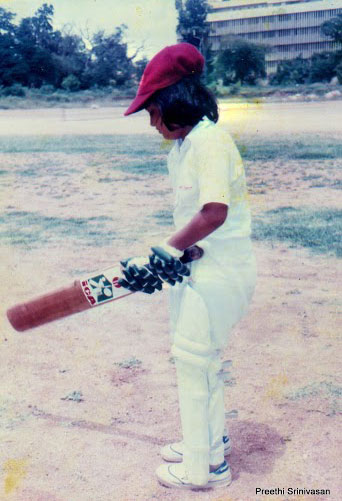 Srinivasan playing cricket in her younger days