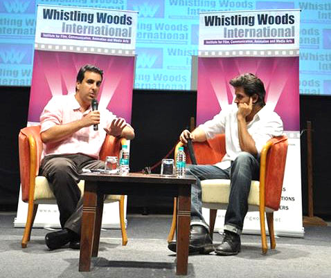Rahul Puri (left) in conversation with Hrithik Roshan at Whistling Woods International
