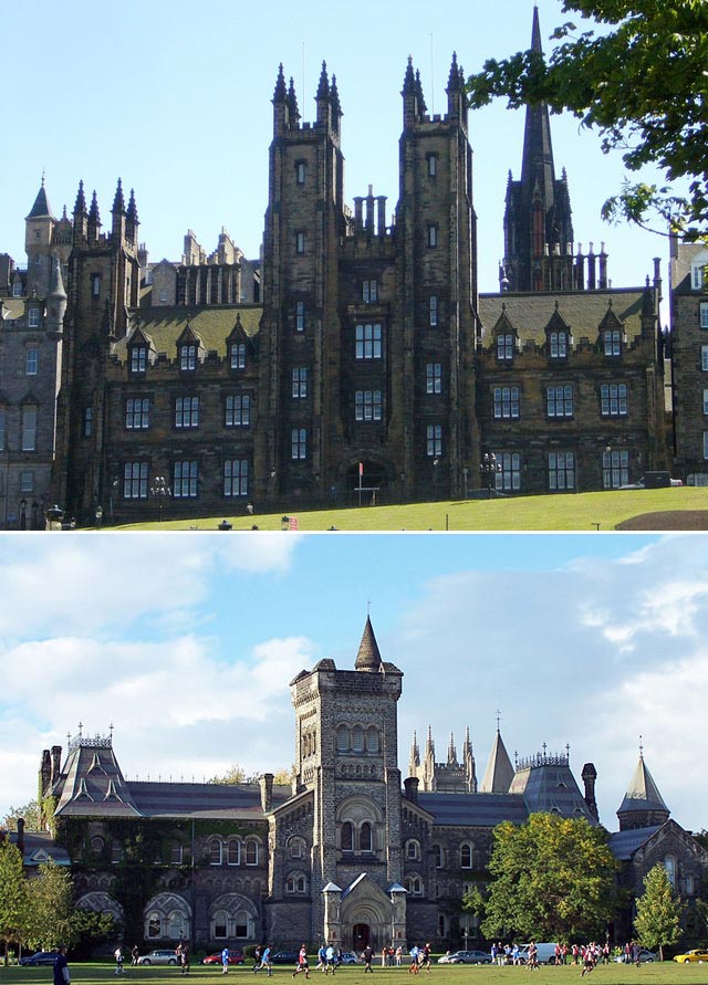 (Above) New College, Mound Edinburgh University's Divinity school and (below) University of Toronto, Canada