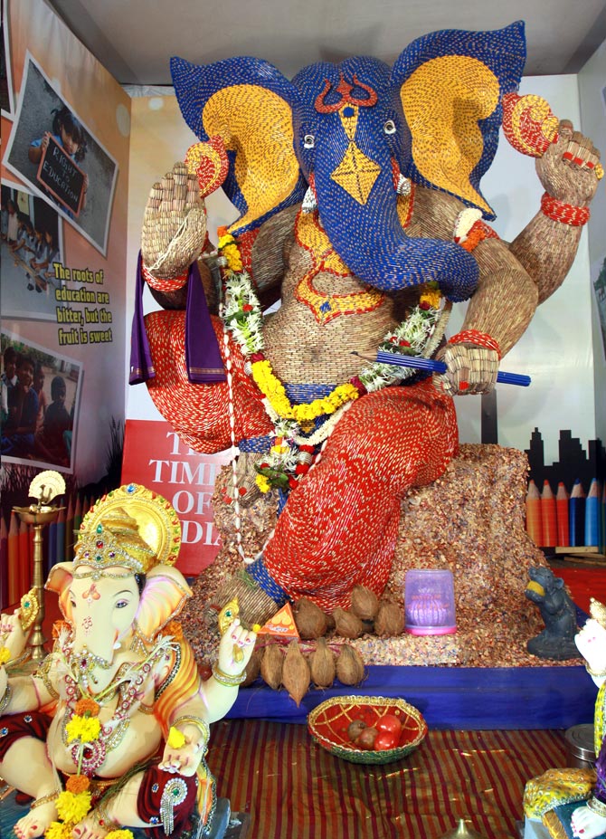 Ganesha made out of pencils in Malad, Mumbai