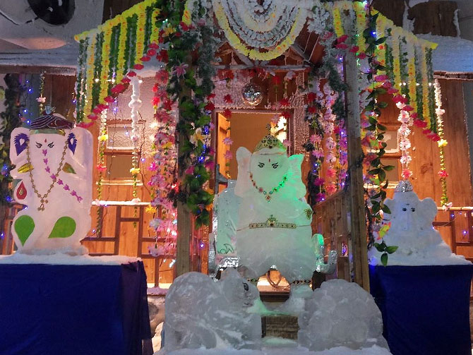 Ganesha made out of ice at Snow World