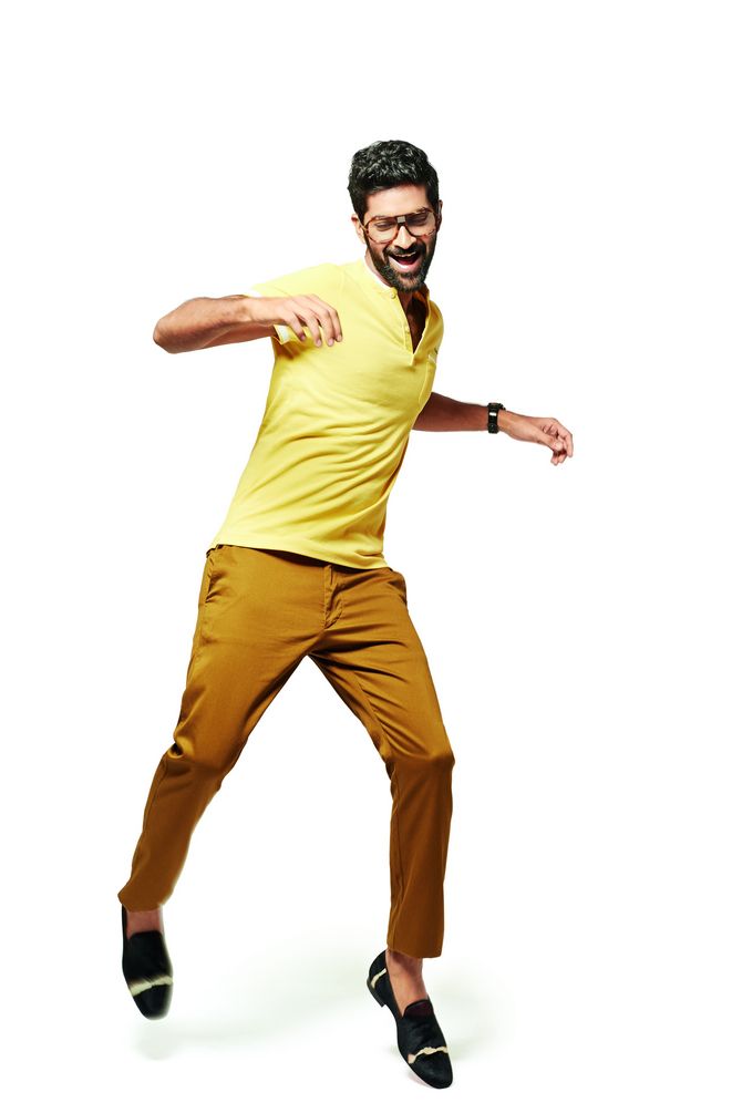 A bright yellow T-shirt can do wonders for earthy chinos
