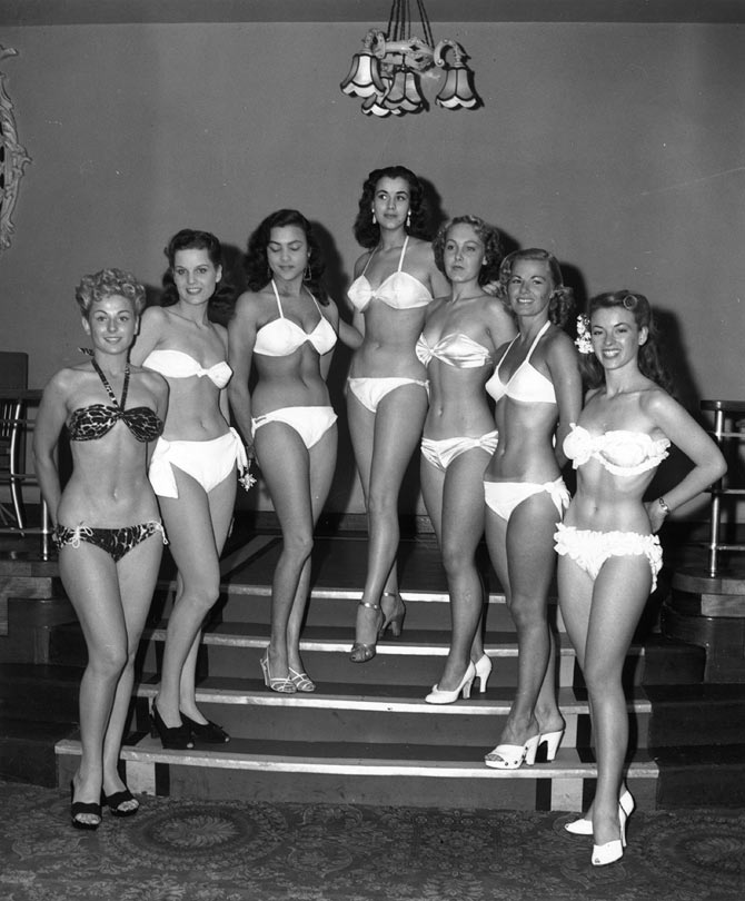 Competitors in the first Miss World contest at the Empire Rooms on Tottenham Court Road, London.