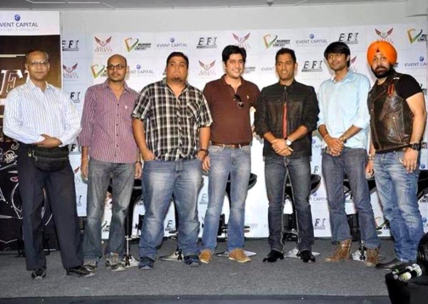 Shashank Chaubey (second from right) at the launch of Bike Festival in India with Mahendra Singh Dhoni
