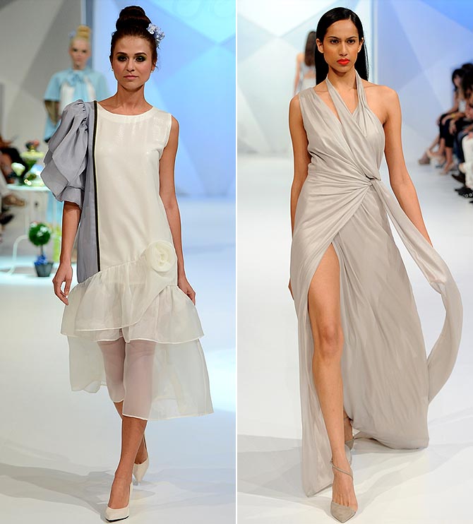 Creations from the Grazia Emerging Designer, left, and Said Mahrouf shows.