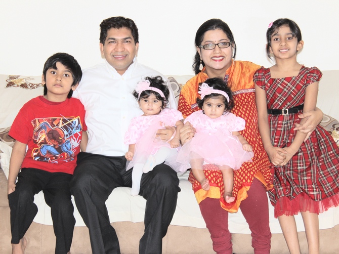 Anuraga (second from right) with husband Pramod and kids.