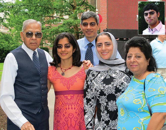 Sana Raoof with her parents and grandparents; Inset: Sahir, her brother