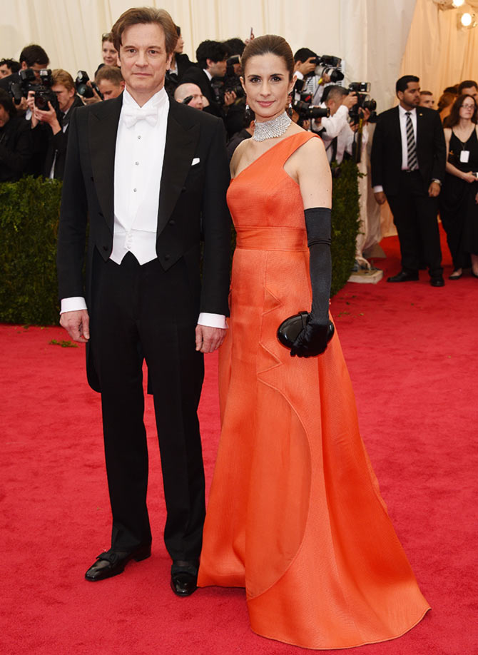 Colin Firth (L) and Livia Giuggioli attend the 'Charles James: Beyond Fashion' Costume Institute Gala at the Metropolitan Museum of Art on May 5, 2014 in New York City.